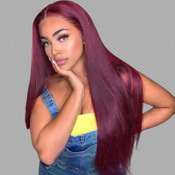 Human Hair 13x4 Lace Front Burgundy 99J Straight Wig
