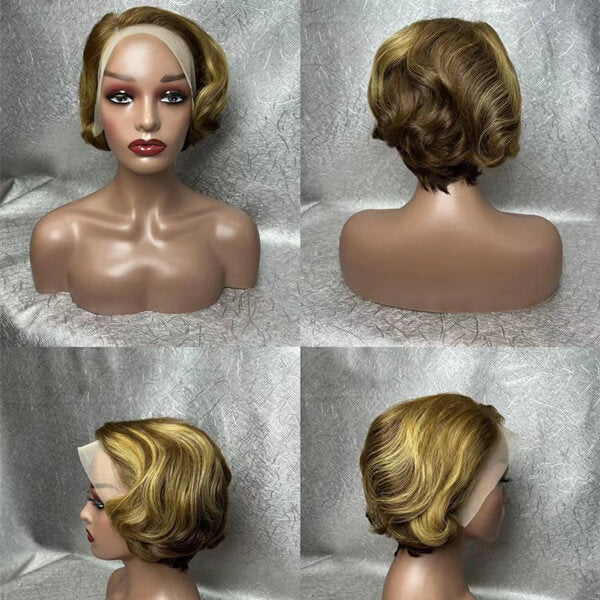 Human Hair 13x4 Full Lace Front #P4/#27 Pixie Cut Wig