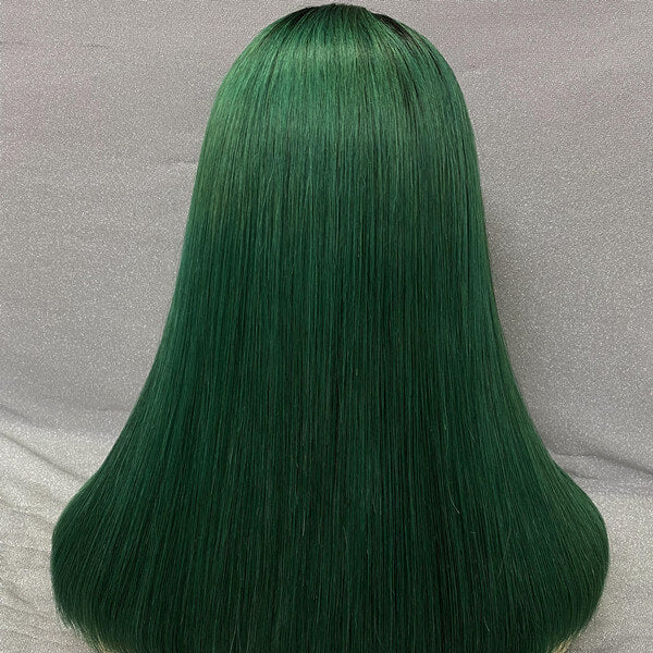 Human Hair 13x4 Lace Front 1B/Green Straight Bob Wig