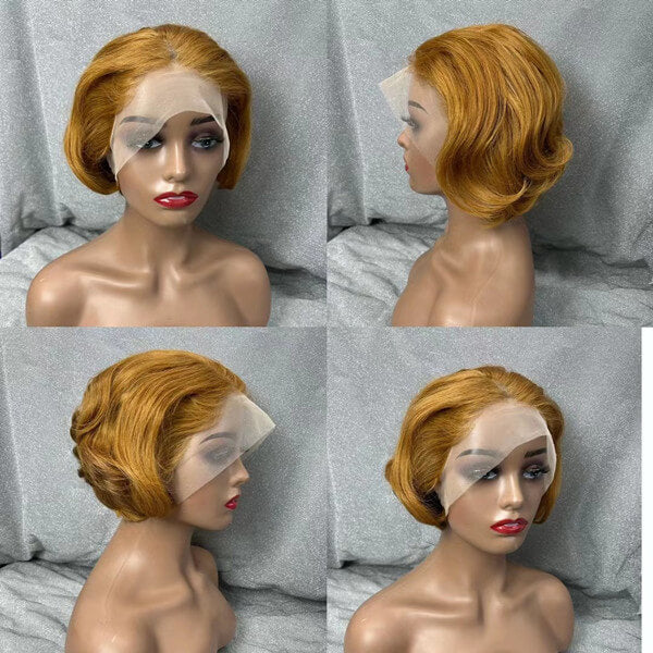 Human Hair 13x4 Full Lace Front #27 Pixie Cut Wig