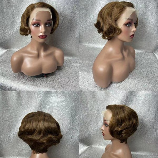 Human Hair 13x4 Full Lace Front #4 Pixie Cut Wig