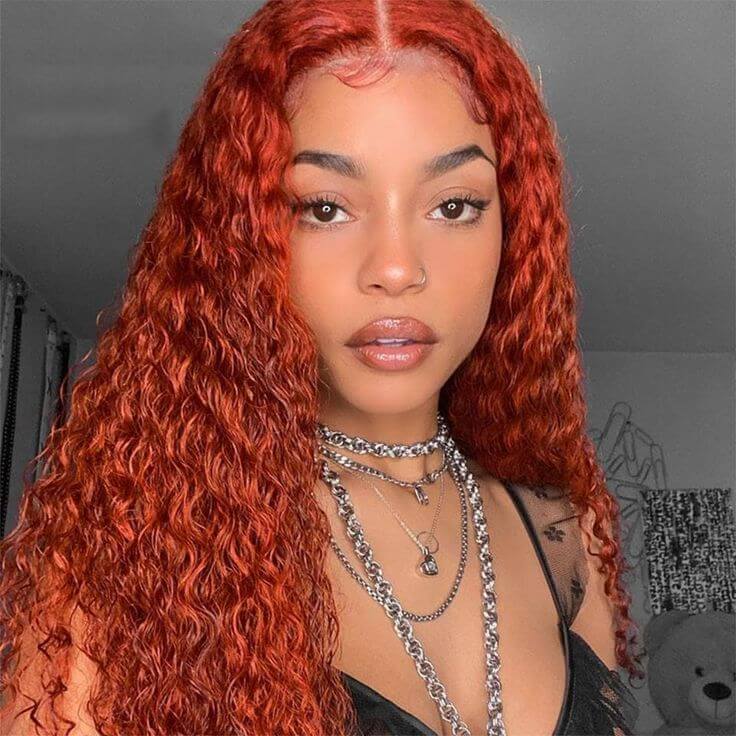 Human Hair 13x4 Full Lace Front Ginger Deep Curly Wig