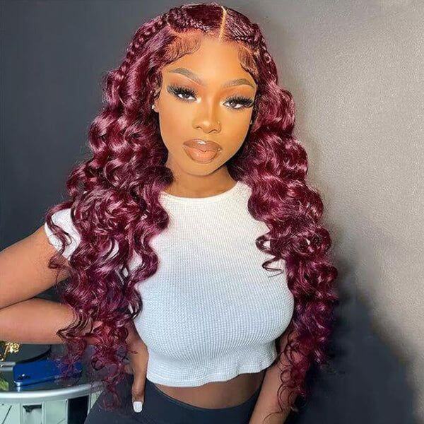 Human Hair 13x4 Full Lace Front #99J Loose Deep Curly Wig