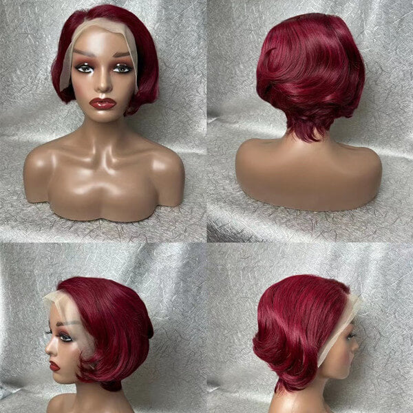 Human Hair 13x4 Full Lace Front #99J Pixie Cut Wig