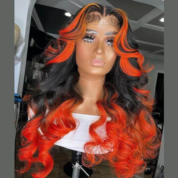 Human Hair 13x4 Full Lace Front 1B/Orange Body Wave Wig