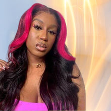 Load image into Gallery viewer, Human Hair 13x4 Full Lace Front 1B/Pink Body Wave Wig
