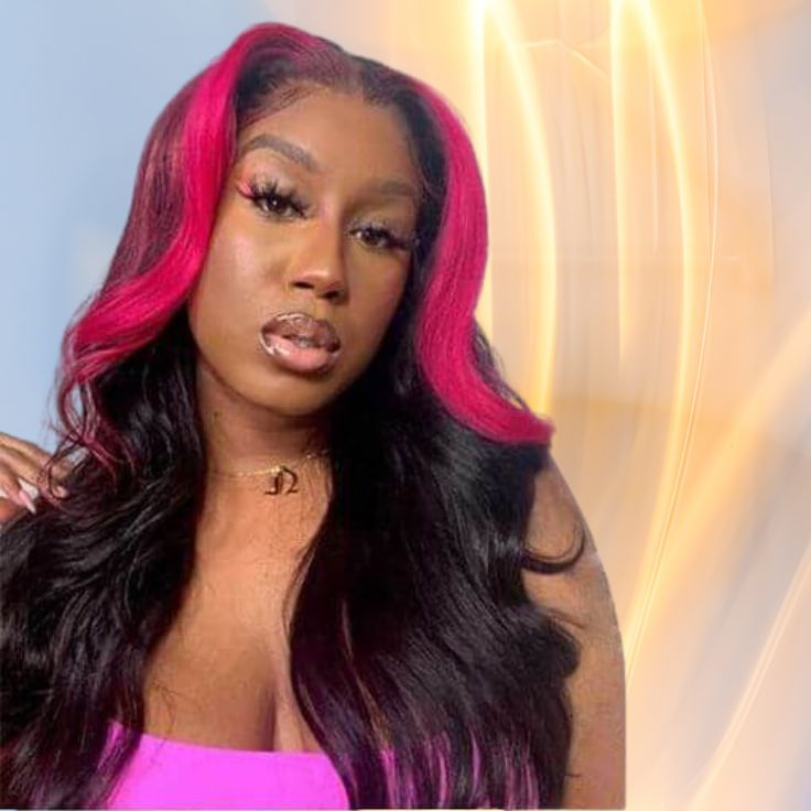 Human Hair 13x4 Full Lace Front 1B/Pink Body Wave Wig