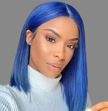 Load image into Gallery viewer, Human Hair 4x4 Lace Closure Blue Straight Bob Wig
