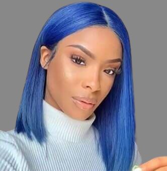 Human Hair 4x4 Lace Closure Blue Straight Bob Wig