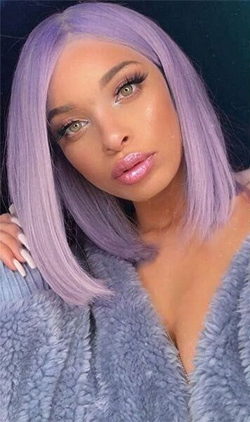 Human Hair 4x4 Lace Closure Purple Straight Bob Wig