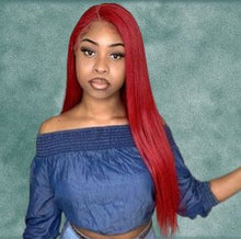 Load image into Gallery viewer, Human Hair 4x4 Lace Closure Red Straight Wig
