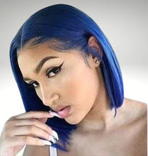 Load image into Gallery viewer, Human Hair 4x4 Lace Closure Blue Straight Bob Wig
