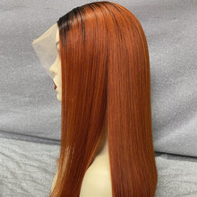 Load image into Gallery viewer, Human Hair 13x4 Lace Front 1B/Ginger Straight Bob Wig
