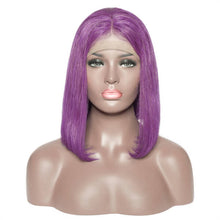 Load image into Gallery viewer, Human Hair 4x4 Lace Closure Purple Straight Bob Wig
