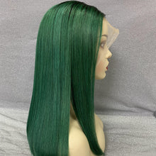 Load image into Gallery viewer, Human Hair 13x4 Lace Front 1B/Green Straight Bob Wig
