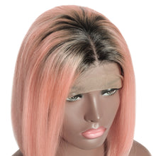 Load image into Gallery viewer, Human Hair 13x4 Lace Front Ombre 1B/Pink Straight Bob Wig
