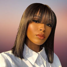 Load image into Gallery viewer, Human Hair 4x4 Lace Closure Straight Bob Wig With Bangs
