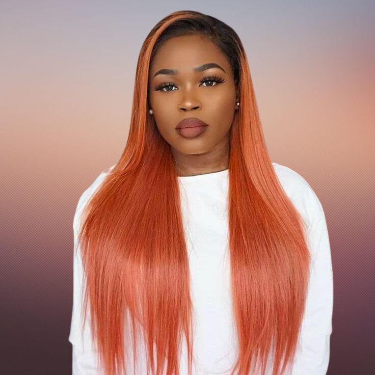 Human Hair 13x4 Full Lace Front 1B/350 Ginger Straight Wig