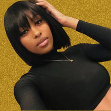 Load image into Gallery viewer, Human Hair 4x4 Lace Closure Straight Bob Wig With Bangs
