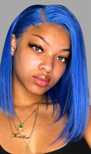 Load image into Gallery viewer, Human Hair 13x4 Lace Front Blue Straight Bob Wig
