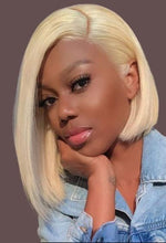 Load image into Gallery viewer, Human Hair 13x4 Lace Front #613 Blonde Straight Bob Wig
